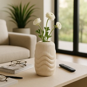 Sculptural 3D Printed Tall Vase with Ribbed Texture for Home Decor - Modern Flower Vase for Office, Entryway, and Coffee Table Decor - 1 of 4