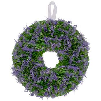 Northlight 14.5" Unlit Purple Reindeer Moss and Green Twig Artificial Floral Spring Wreath