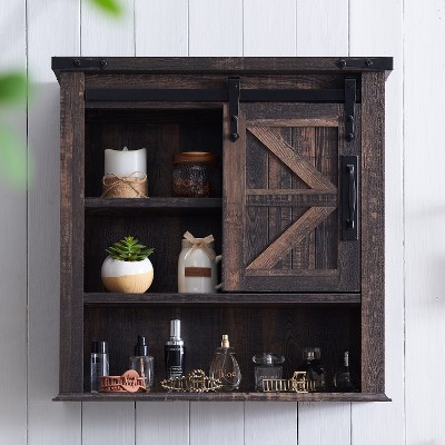 OKD Bathroom Wall Cabinets with Sliding Barn Door & Adjustable Shelves, Farmhouse Medicine Cabinet
