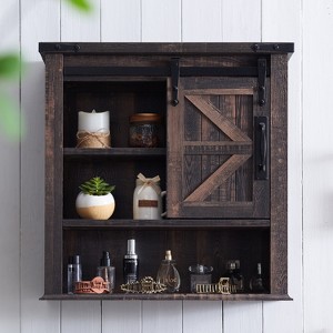 OKD Bathroom Wall Cabinets with Sliding Barn Door & Adjustable Shelves, Farmhouse Medicine Cabinet - 1 of 4