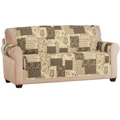 Collections Etc Floral and Stripes Patchwork Furniture Protector Loveseat Neutral