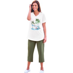 Woman Within Plus Size Two-Piece V-Neck Tunic & Capri Set - 1 of 4