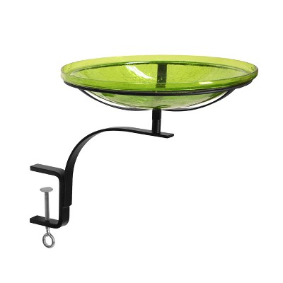 Fern Green Crackle Glass Birdbath with Rail Mount Bracket