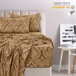 4 Piece Bed Sheets Printed Microfiber Sheet Set Ultra Soft, Easy Care Paisley Printed Sheets - Lux Decor Collection - 1 of 4