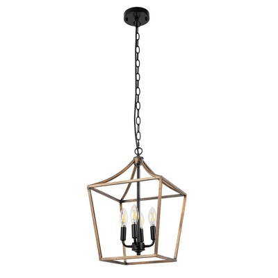 YANSUN 4-Light 60-Watt Wood Grain Chandelier Mini Pendant Light with No Glass Shade