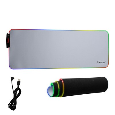 Insten RGB Mouse Pad Gaming XXL Extended, LED Soft Cloth with 1 USB Port Mat, Ergonomic Anti-Slip Rubber Base, White 31.5 x 12 x 0.16 in