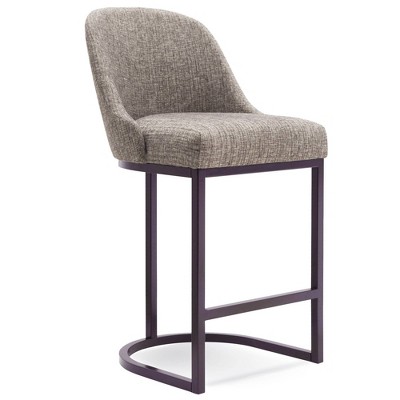 Espresso Metal and Gray Linen Barrelback Counter Stool, Set of 2