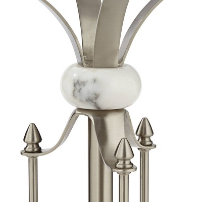 Modern Brushed Nickel 24" Round Metal Accent Table with Marble Accents