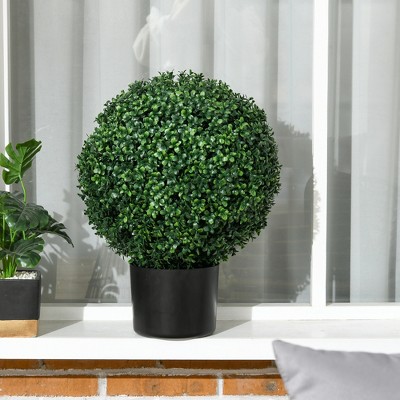 Set of 2 Green Artificial Boxwood Topiary Trees with Black Pots