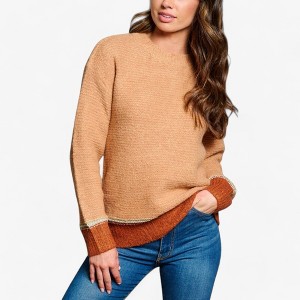 Amaryllis Women's Textured Knit Sweater Crewneck Long Sleeves Colorblock Cuffs Ribbed Hem Casual Pullover for Everyday Wear - 1 of 4