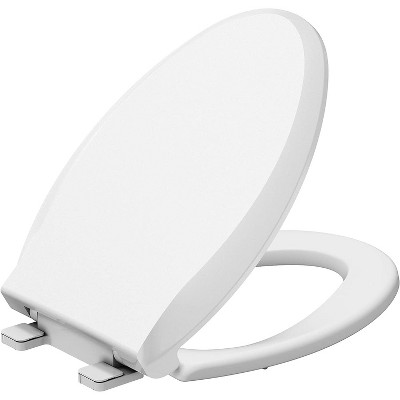 Elongated Toilet Seat, Slow Close Quiet Lid, Never Loosen Design, Durable Polypropylene, Easy to Install and Clean, 19" Biscuit Color