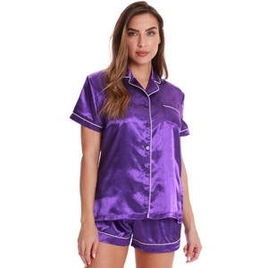 Just Love Womens Satin Pajama Set - Loungewear Short Sleeve Button Down Sleepwear - 1 of 2