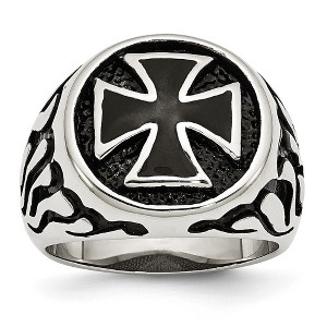 Black Bow Jewelry Men's 17mm Stainless Steel & Black Plated Maltese Cross Tapered Ring - 1 of 4
