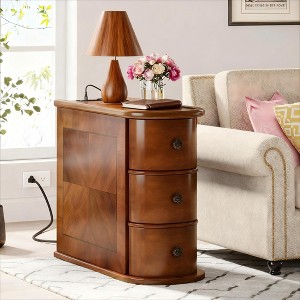 Gulches Wood 3-Drawer End Table with Charging Station No Assembly Required Narrow Side Table/Nightstand - 1 of 4