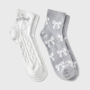 Women's Bows 2pk Cozy Quarter Crew Socks - Ivory/Gray 4-10 - 1 of 3