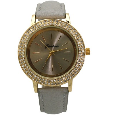 OLIVIA PRATT RHINESTONES DETAIL LEATHER STRAP WATCH