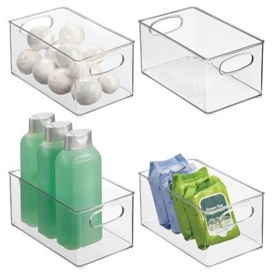 mDesign Plastic Bath Vanity Storage Organizer Bin with Handles, 4 Pack, Clear, USA Made