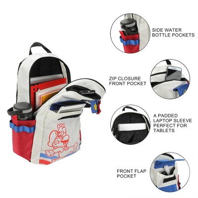 Super Mario Bros Mario Jump Pose 19" White Backpack — фото 3