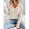 Women Blouse Long Sleeve V Neck Lace Shirt - 3 of 4