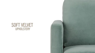 CosmoLiving Highland 66.9" Green Velvet Sofa with Tufted Back and Wood Accents