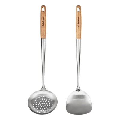 Cuisinart 2pc Wok Tool Set: Stainless Steel & Wood Skimmer, Turner, Dishwasher-Safe, Hanging Storage Option