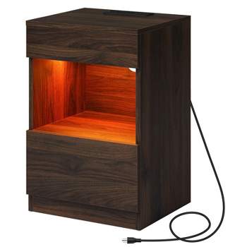 Hommpa 2 Drawers Nightstand Open Shelf with LED light + Charging Station