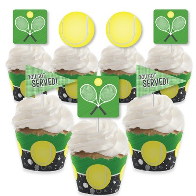 Big Dot of Happiness You Got Served - Tennis - Cupcake Decoration - Baby Shower or Birthday Party Cupcake Wrappers and Treat Picks Kit - Set of 24