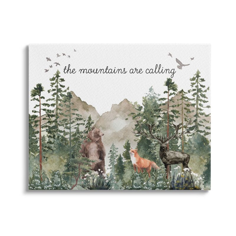 Stupell Mountains Are Calling Kids Animals Gallery Wrapped Canvas Wall Art, 1 of 5
