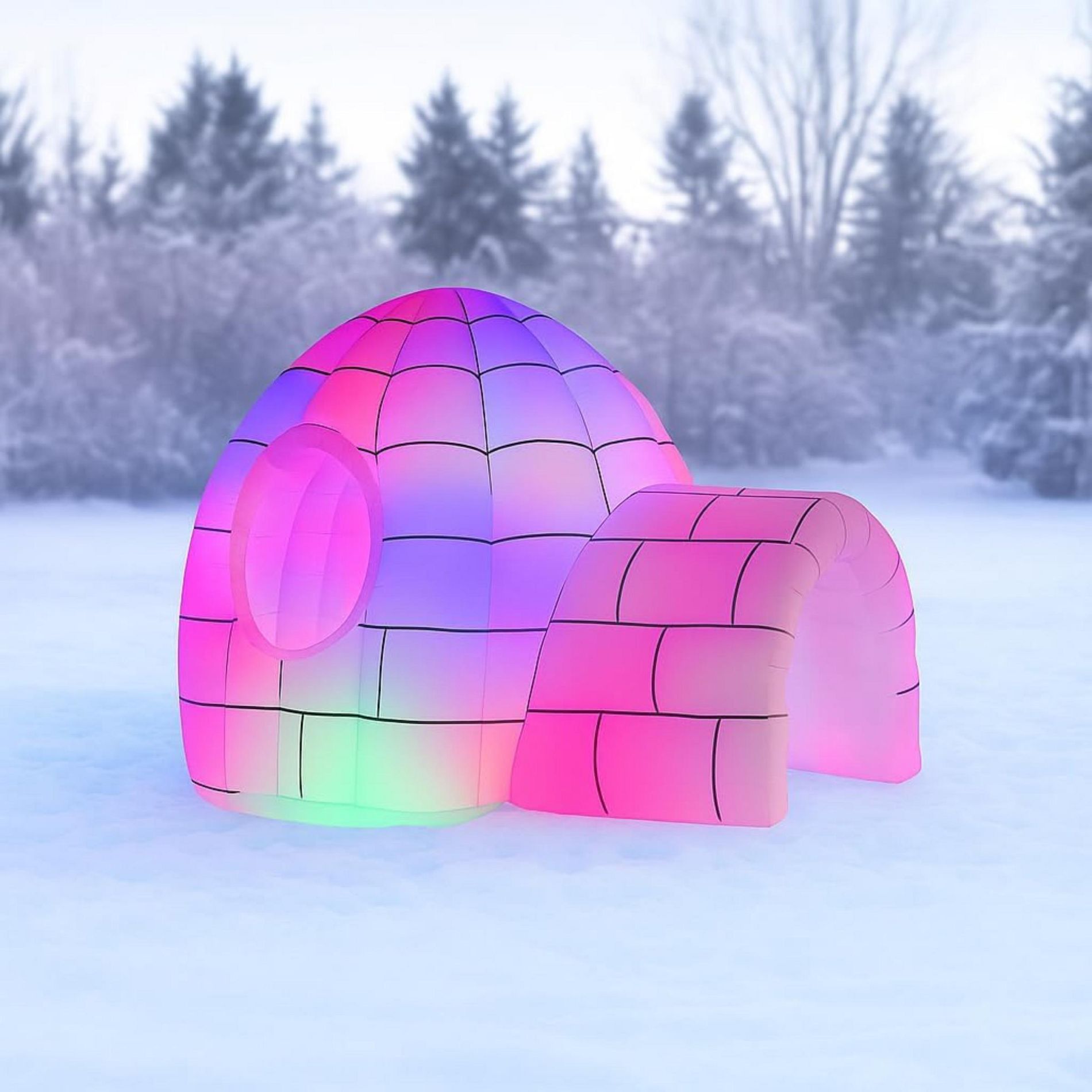 8' Color Changing Inflatable Igloo - Quick Inflate (<5 Mins), LED Disco Lightshow, Waterproof, 24"x26" Peek Window, 3ft Entrance for Holiday Kids Fun