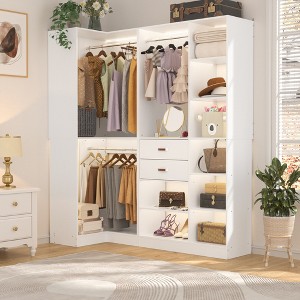 Besiost 71-In Corner Closet System Set with Wood Drawers, Freestanding Closet Organizer with - 1 of 4