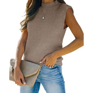Womens Cap Sleeve Pullover Sweater Knit Tank Tops Crew Neck Sweater - 1 of 4