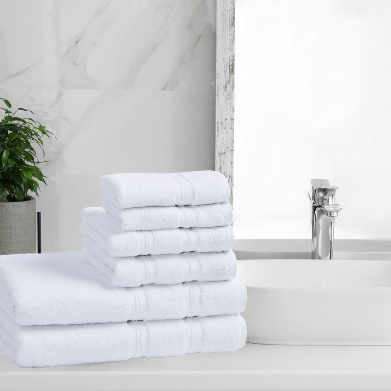 Smart Dry Zero Twist 100% Cotton Medium Weight Solid Border 6 Piece Assorted Bathroom Towel Set by Blue Nile Mills, 2 of 7