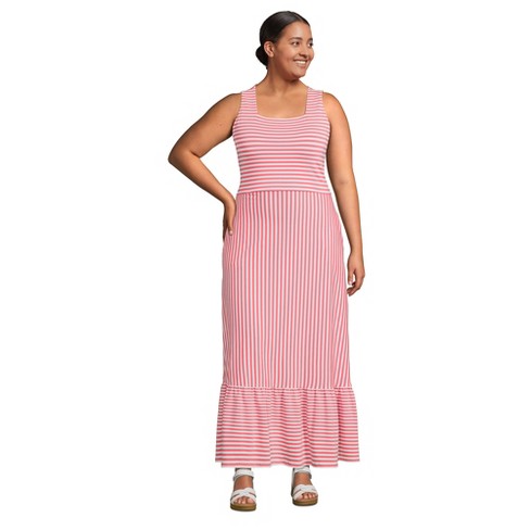 Lands' End Women's Plus Size Cotton Modal Square Neck Tiered Maxi Dress -  1x - Wood Lily White Stripe : Target