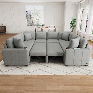 YOOCOZZ 108.7" U-shaped Sofa,Convertible Pull-out Sofa Bed with Built-in USB Charging Ports and Dual Cup Holders - 1 of 4