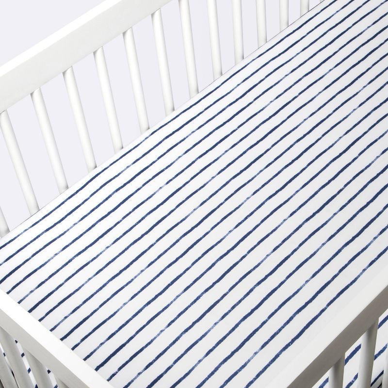 Polyester Rayon Jersey Fitted Crib Sheet - Cloud Island&#8482; Navy Blue Vertical Stripe, 4 of 7