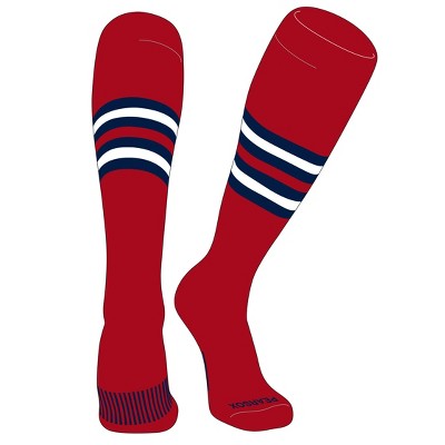 PEAR SOX Striped OTC Baseball, Softball, Football Socks (F) Red, Navy, White (S)