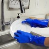 Juvale 2 Pairs Heavy Duty Rubber Cleaning Gloves for Kitchen, Dishwashing, Reusable and Cotton Lined (Large Size, Blue) - 2 of 4