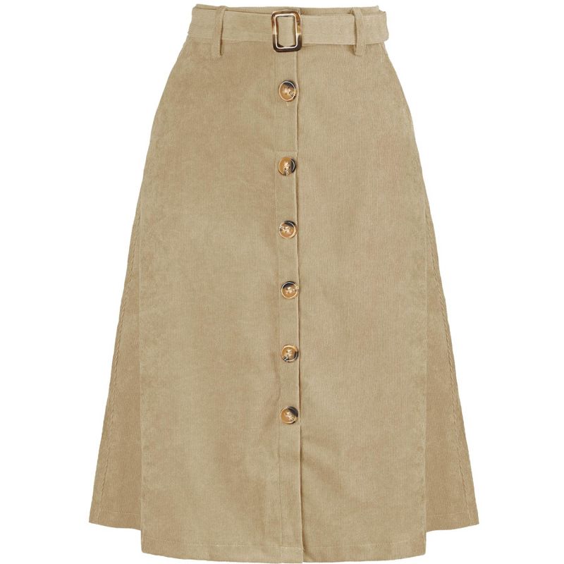 Allegra K Women's High Waist Button Front A-Line Belted Corduroy Midi Skirt, 1 of 6