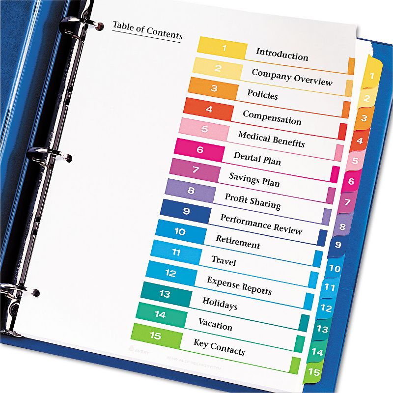 Avery Ready Index Customizable Table of Contents Multicolor Dividers 15-Tab Letter 11143, 2 of 9