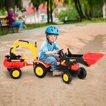Aosom 3 in1 Kids Ride On Bulldozer/Excavator Toy with 6 Wheels Controllable Cargo Trailer & Easy Pedal Controls