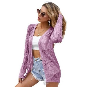 Women Crochet Lightweight Cardigan Cover Up Open Front Long Sleeve Summer Cardigans 2024 - 1 of 4