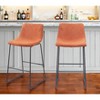 HomeRoots Set of Two 29" Burnt Orange and Black Shearling and Steel Bar Height Bar Chairs - 2 of 4