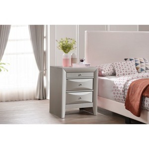 HomeStock Silver Champagne Nightstand 28x23x17 Contemporary Bedside Table with Three Drawers and Stylish Finish for Bedroom Storage - 1 of 4