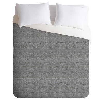 Twin/Twin XL Little Arrow Design Co Dash Dot Stripes Duvet Set Gray - Deny Designs