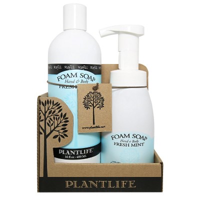 Plantlife Fresh Mint Foam Soap Value Set – Gentle, Moisturizing, Plant-Based for All Skin Types – Hand & Body Wash – 8.5-16oz