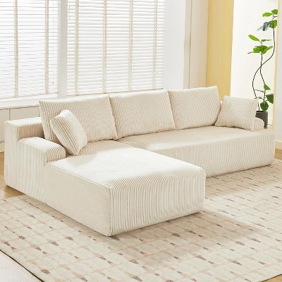 Cloud Sectional Couch 106" Modern L-Shape Corner Modular Upholstered Sofa with Loveseat Chaise Deep Seat Plush Corduroy Fabric Foam Cushions Dark