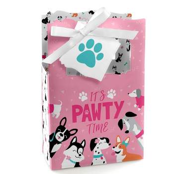 Big Dot of Happiness Pawty Like a Puppy Girl - Pink Dog Baby Shower or Birthday Party Favor Boxes - Set of 12