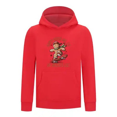 Everyday Kids Christmas Collection Gingerbread Skateboard Boys Pullover Hoodie – Holiday Sweatshirt - Red