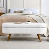 Lyngins Handcrafted Fabric Oval Storage Ottoman Bench, Pleated Design Ottoman with Storage, Storage Bench with Rubber Wood Legs for Living Room - 2 of 4