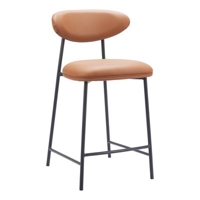 HomeRoots Set of Two 25" Brown and Black Faux Leather and Steel Low Back Counter Height Bar Chairs